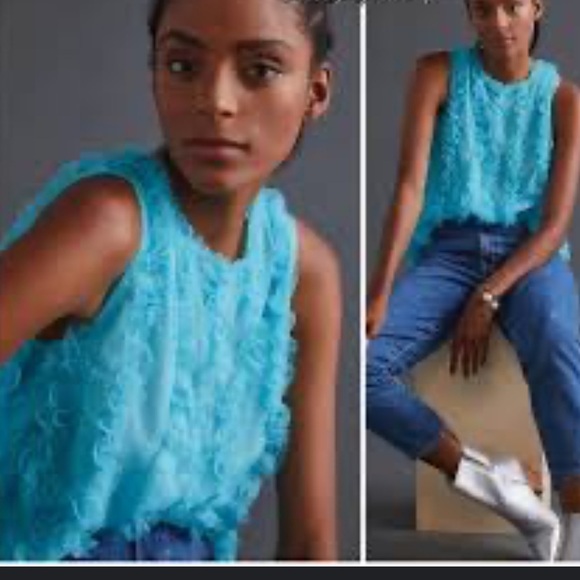 Maeve Blue Ruffled Sleeveless Blouse - Picture 2 of 7